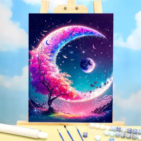 Painting by Numbers "Enchanted Moon and Celestial Halo" - Dreamlike Painting by Numbers
