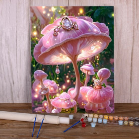Paint by Numbers "Enchanting Pink Mushroom" - Fairy Tale Painting to Create