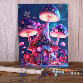 Fairytale Paint by Numbers "Enchanted Mushroom Castle" - Magical Painting to Create