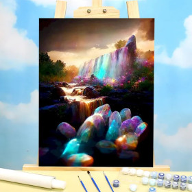 Paint by Numbers Fairy Tale "Rainbow Crystal Waterfall" - Magic Painting Kit to Make