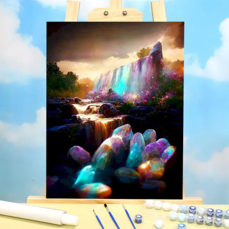 Paint by Numbers Fairy Tale "Rainbow Crystal Waterfall" - Magic Painting Kit to Make