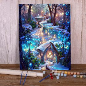 Paint by Number Fairy Tale "Enchanted Snowy Village" - Magical Painting to Create