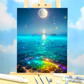 Fairy Tale Paint by Numbers "Lunar Gemstone Path" - Magical Seascape Painting to Create
