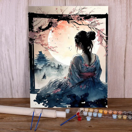Paint by Number - Japanese Female Portrait Moon - Numbered Painting