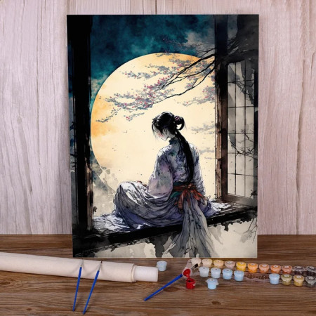 Paint by Number - Geisha at the Window under the Moon - Numbered Painting