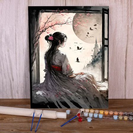 Paint by Number - Geisha Gazing at the Moon - Paint by Number