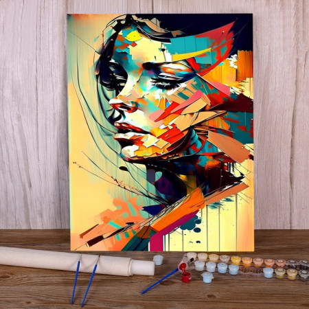 Paint by Number Geometric Portrait Pop Art | Modern and Colorful Numbered Painting