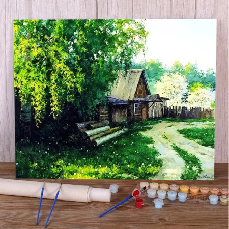 Painting by Numbers Forest Landscape | Fairytale Wooden House to Paint Yourself