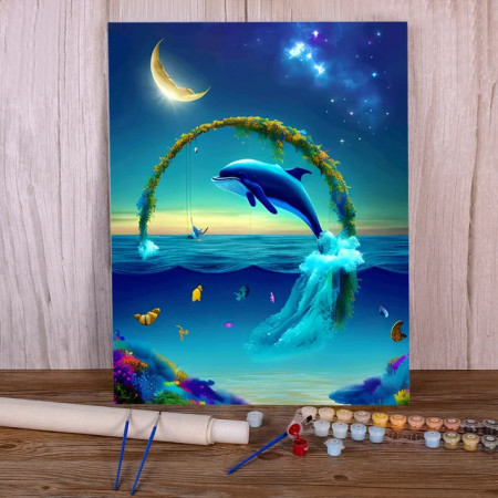 Paint by Numbers Dolphin in Moonlight - Sea Dream Canvas