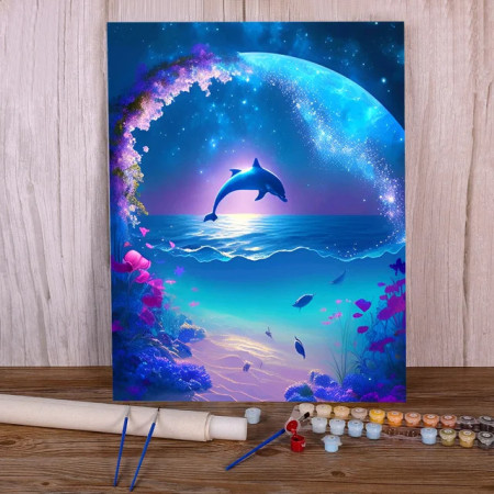Paint by Numbers Dolphin Moon Starry Ocean Paradise