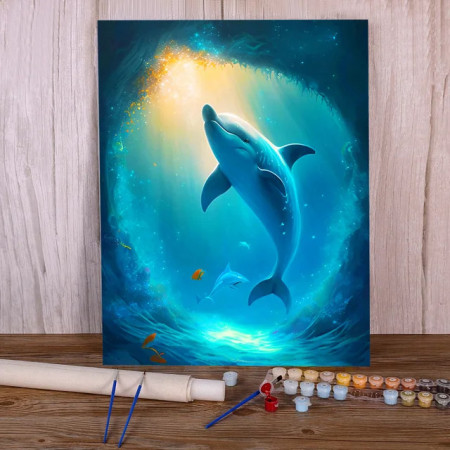 Paint by Numbers Dolphins Enchanted Cosmos Dream Canvas