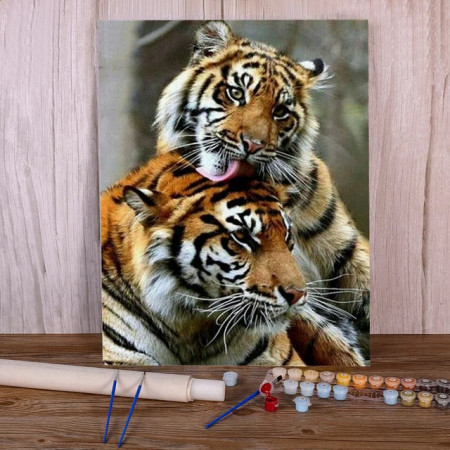 Painting by Numbers Tigers Cuddling Powerful Wild Animals Striking Realism