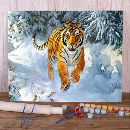 Paint by Numbers Tiger Snow Winter Majesty Powerful March