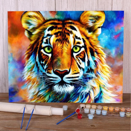 Paint by Numbers Majestic Tiger Portrait Vibrant Explosive Bright Colors