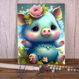 Blue Pig Fairy Flowers - Magic Paint by Number