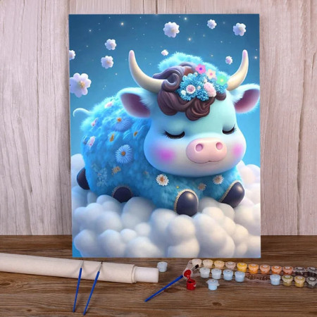Flowery Celestial Cow - Fairy Paint by Number