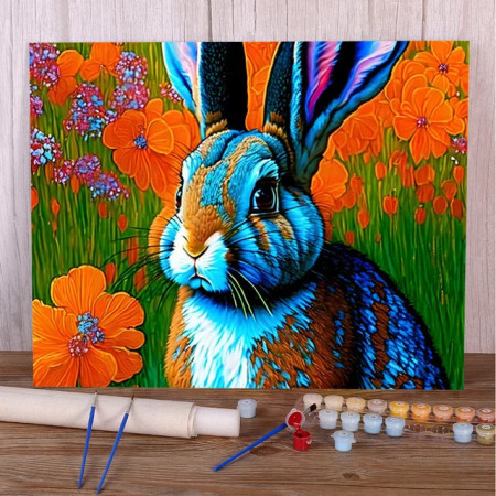 Rainbow Rabbit Flowers Field - Invigorating Paint by Number
