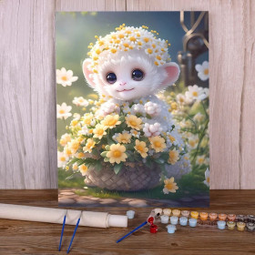 Fluffy Baby Monkey Flower Basket - Fairy Painting