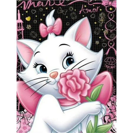 Diamond Painting White Cat and Flower - Disney Craft Kit