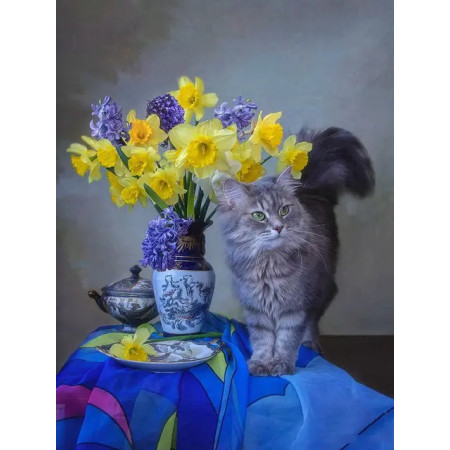 Paint by Number Curious Persian Cat and Spring Bouquet | Happy and Playful DIY Kit