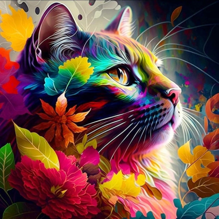 Paint by Number Psychedelic Cat - Colorful Painting