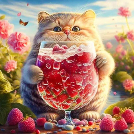 Greedy Cat Paint by Number - Fruity Feline Painting