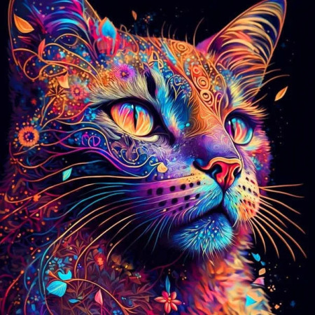 Psychedelic Cat Paint by Numbers - Hypnotic Feline Painting