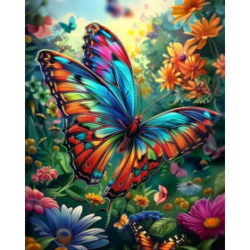 Paint by Number Kit "Rainbow Butterfly" - Flower Painting by Numbers