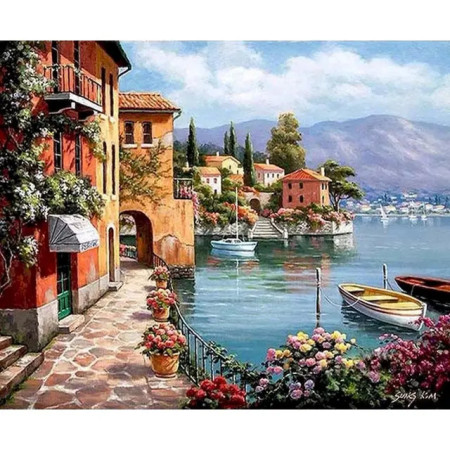 Painting by Numbers "Mediterranean Village by the Lake"