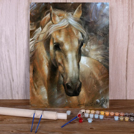 Paint by Numbers Portrait of Soothing Palomino Stallion