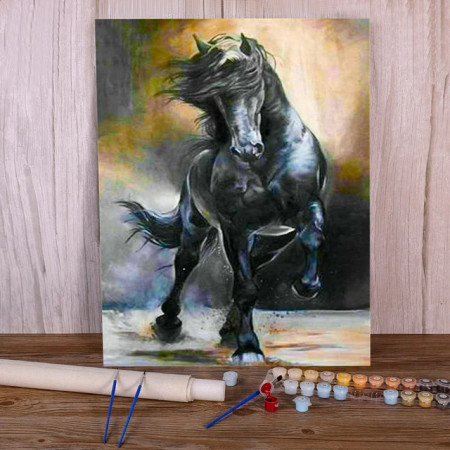 Paint by Numbers Mystical Fiery Black Horse