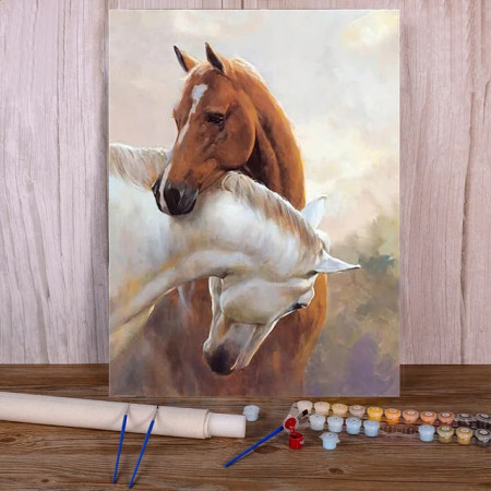 Tender Complicity - Paint by Numbers Cuddly Horses