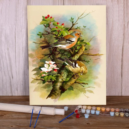 Paint by Numbers Birds - Goldfinches on Flowering Branch