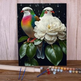 Paint by Numbers Multicolored Birds and White Peony
