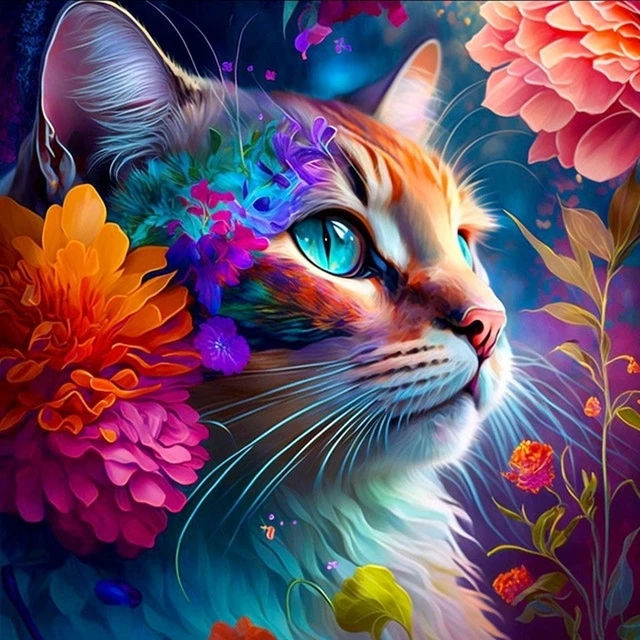 Enchanting Flowery Cat Paint by Number