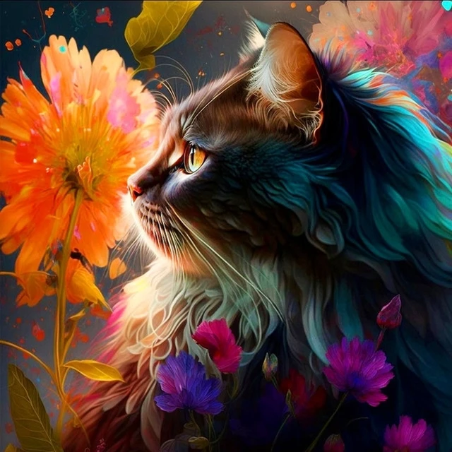 Paint by Number Flowery Cat