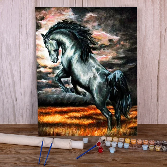 Paint by Numbers Wild Black Horse Flamboyant