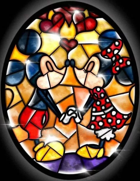 Disney Paint by Numbers Kit - Stylized Stained Glass Window with Loving Hearts