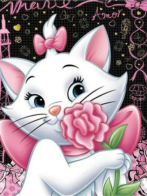 Paint by Number White Cat with Flowers - Official Disney Canvas