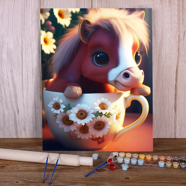 Paint by Number Horse Plush Mug Daisies Flowers