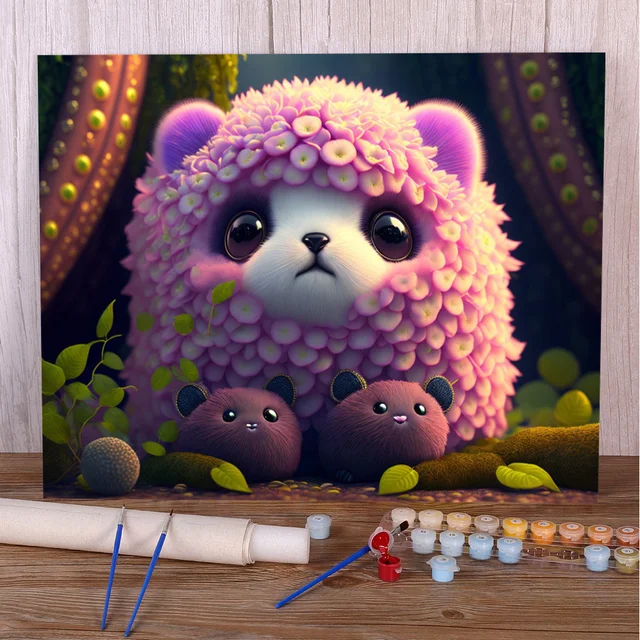 Paint by Number Teddy Bear Flowers Animals Forest Cute