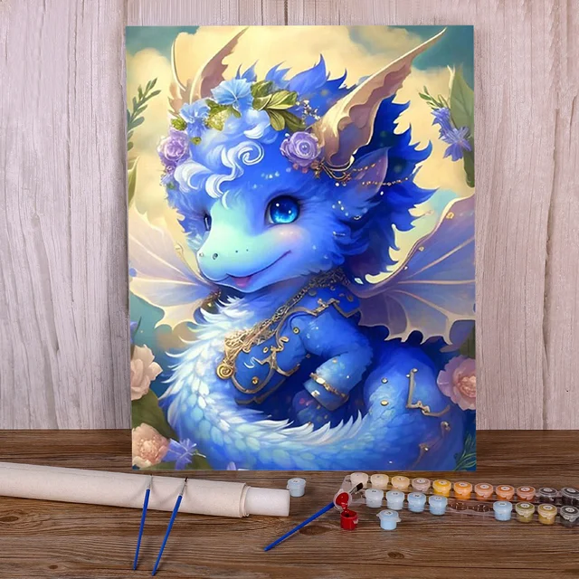 Paint by Numbers Baby Blue Dragon Elven Fantasy Fairy Creature