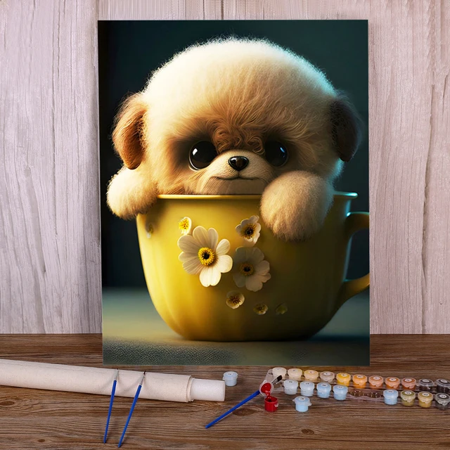 Paint by number cute puppy in flower pot