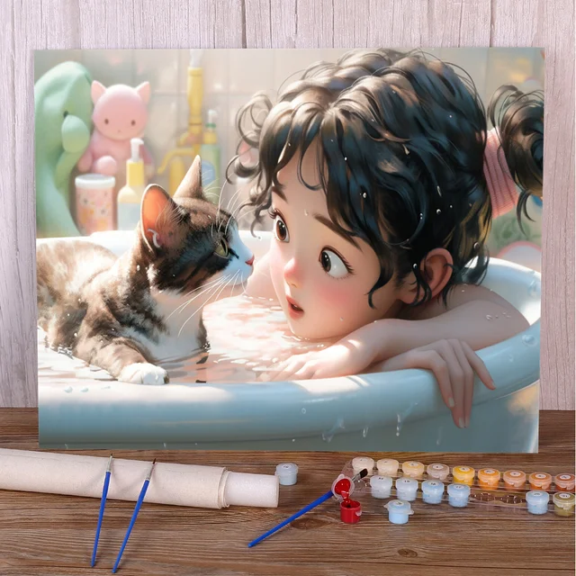 Painting by number child bath bubble cat companion relaxation