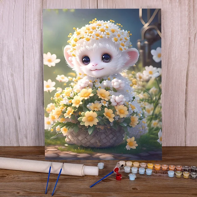 Paint by number little monkey flowers spring cute