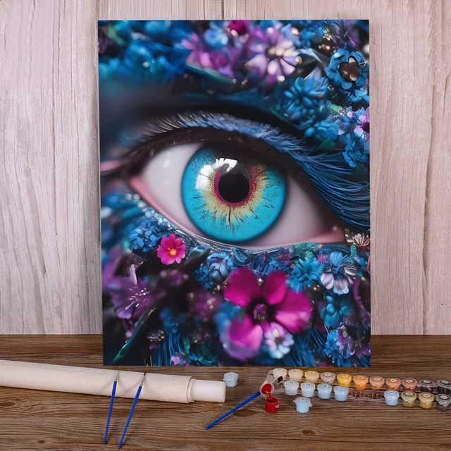 Paint by Number - Mystical Eye with Colorful Flowers