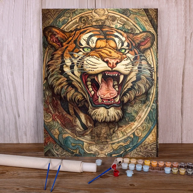 Paint by Numbers Roaring Tiger Head Tribal Art Raw Power