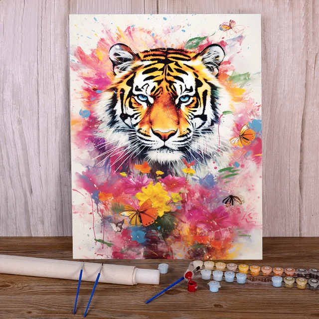 Paint by Numbers Fairy Tiger Portrait Multicolored Fairyland Natural Majesty