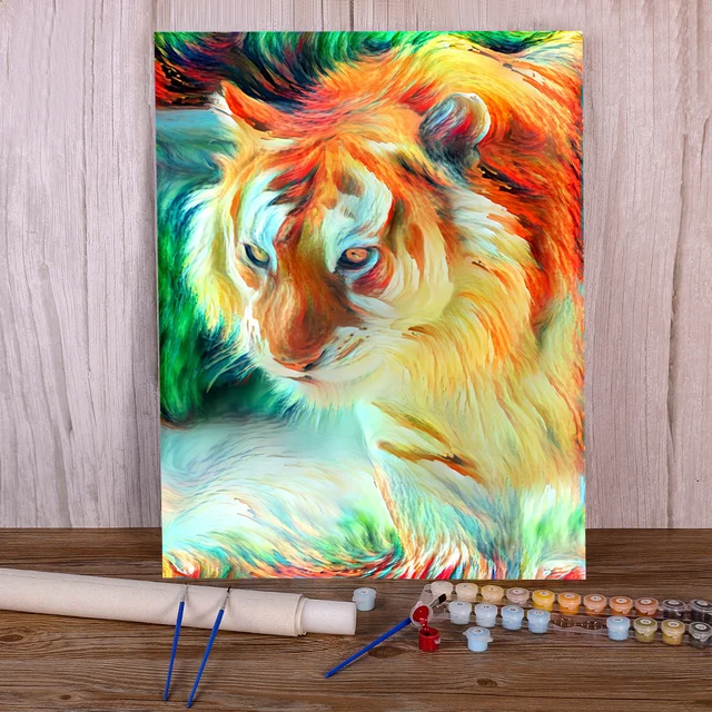 Paint by Numbers Flaming Tiger Portrait Dreamlike Swirl Fire of Colors