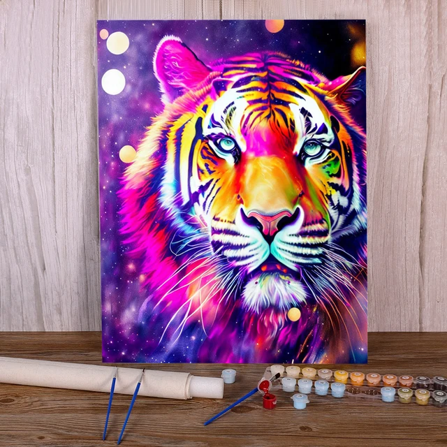 Tiger Pop Art Paint Numbers Portrait Feline Neon Explosive Colorful